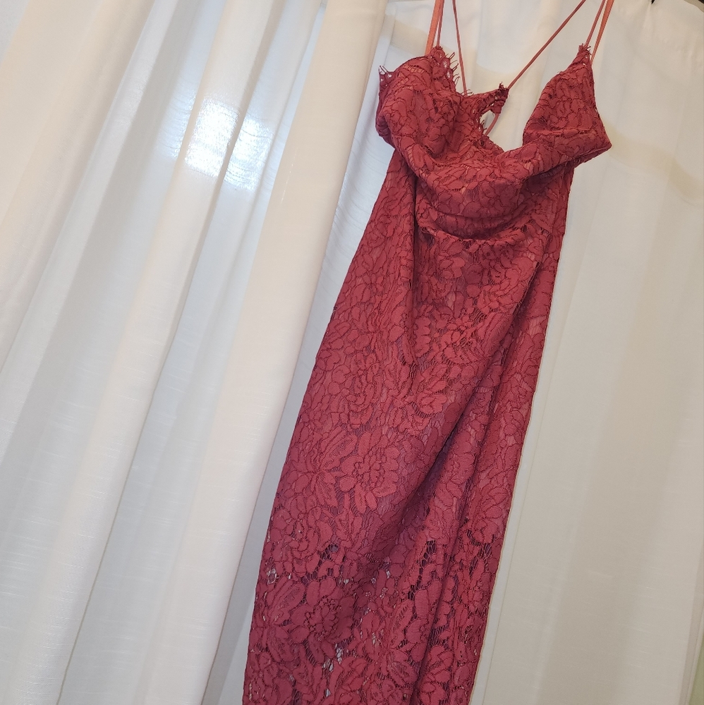 ASOS raspberry strappy back, lace midi dress